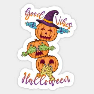 Halloween funny pumpkin head close your eyes, close your mouth Sticker